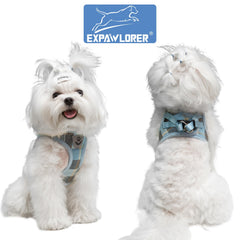 EXPAWLORER Plaid harness close-up stitching with padded air mesh comfort.