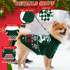 EXPAWLORER dog Christmas sweater back view with leash hole for outdoor walks.