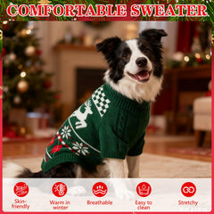 EXPAWLORER dog Christmas sweater green back view emphasizes flexible cuffs and secure comfort