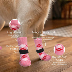 EXPAWLORER pink XL dog socks British-style design perfect for stylish outdoor walks.