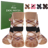 EXPAWLORER dog socks outer view in British style with slip resistance.