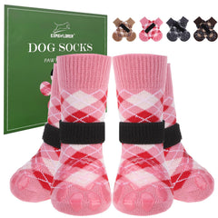 EXPAWLORER pink XL dog socks front view with anti-slip grip for safe outdoor walks.