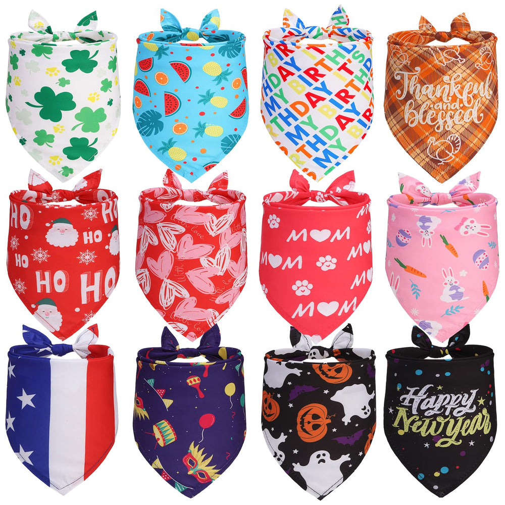 EXPAWLORER holiday dog bandana 12-pack front view for year-round festive outfits.