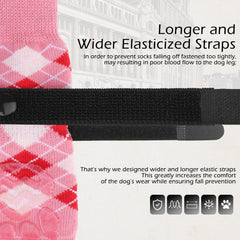 EXPAWLORER pink dog socks double-sided grips prevent slips on smooth surfaces during play.
