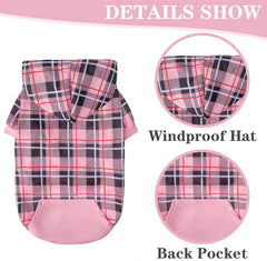 EXPAWLORER plaid dog hoodie back pocket detail for carrying treats