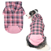 EXPAWLORER plaid dog hoodie front view shows cozy warmth for chilly walks