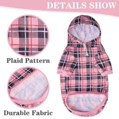 EXPAWLORER plaid dog hoodie leash hole enables quick leash attachment for walks