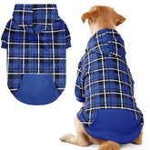EXPAWLORER Plaid Dog Hoodie navy front view, showcasing warmth for chilly walks.