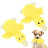EXPAWLORER plush squeaky duck toy closeup shows soft-yellow fabric for gentle playtime