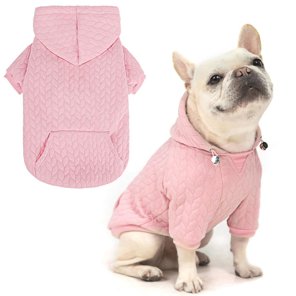 EXPAWLORER textured cable-knit dog hoodie pink XXL front view with soft, warm fabric.