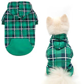 EXPAWLORER Plaid Dog Hoodie front view shows cozy warmth for chilly walks
