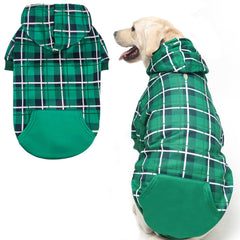 EXPAWLORER plaid dog hoodie front view showing warm tartan coat for daily walks.