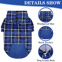 EXPAWLORER sudadera para perro tartán azul con agujero para correa.