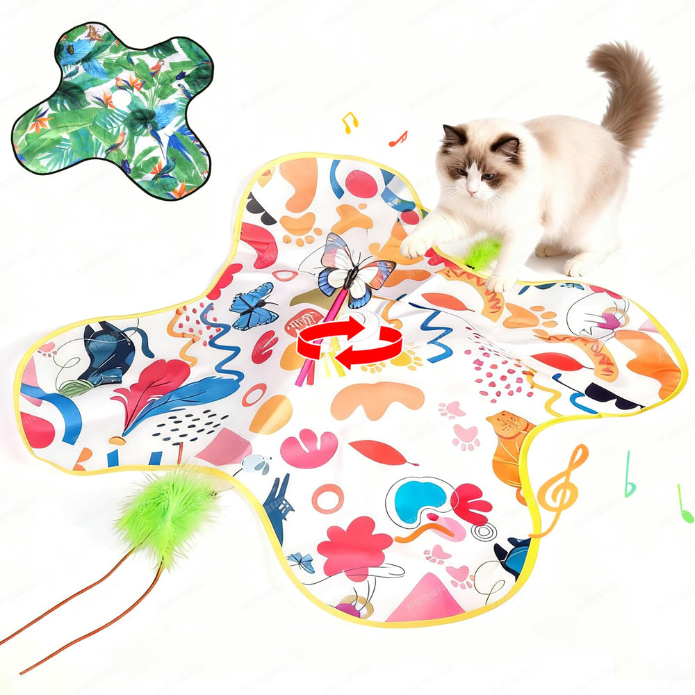 EXPBSYOU 4in1 interactive cat toy top view with rotating butterfly for active indoor cats