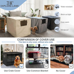 Explore Land Dog Crate Cover bottom toggles secure the cover to the crate for travel stability.