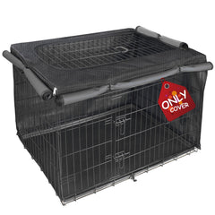 Explore Land dog crate cover front view shows snug fit on a 36-inch crate