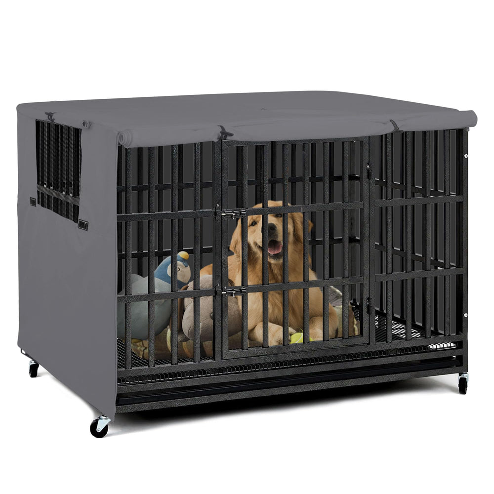 Explore Land dog crate cover showing heavy-duty oxford material for sun and wind protection.