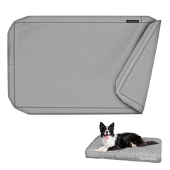 Explore Land waterproof dog bed cover in canvas gray protects crates from spills.