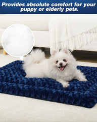 Exsnugy dog bed mat 35x22 blue rectangle fits spacious sleeping area.