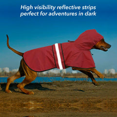 Ezierfy lightweight polyester raincoat keeps dogs comfortable in rain.