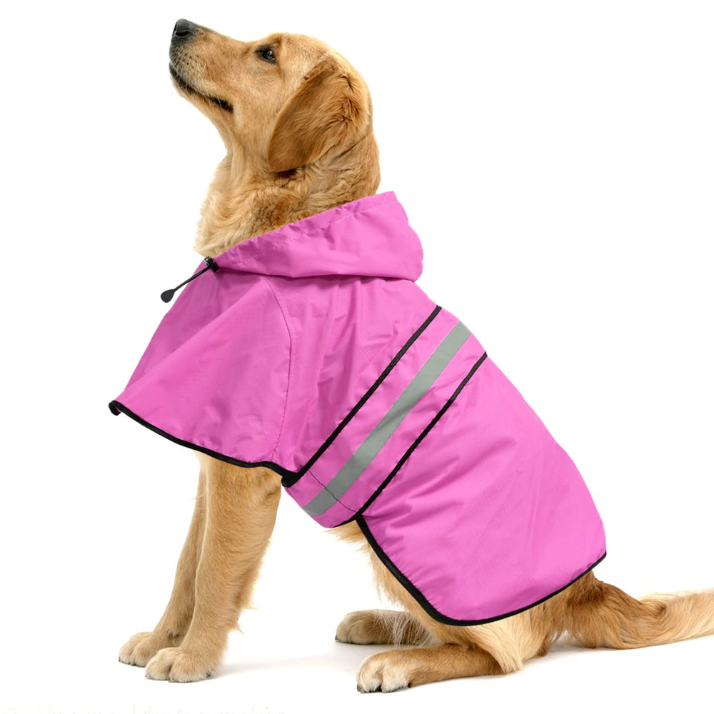 Ezierfy reflective dog rain coat pink large worn on a dog in rain for visibility