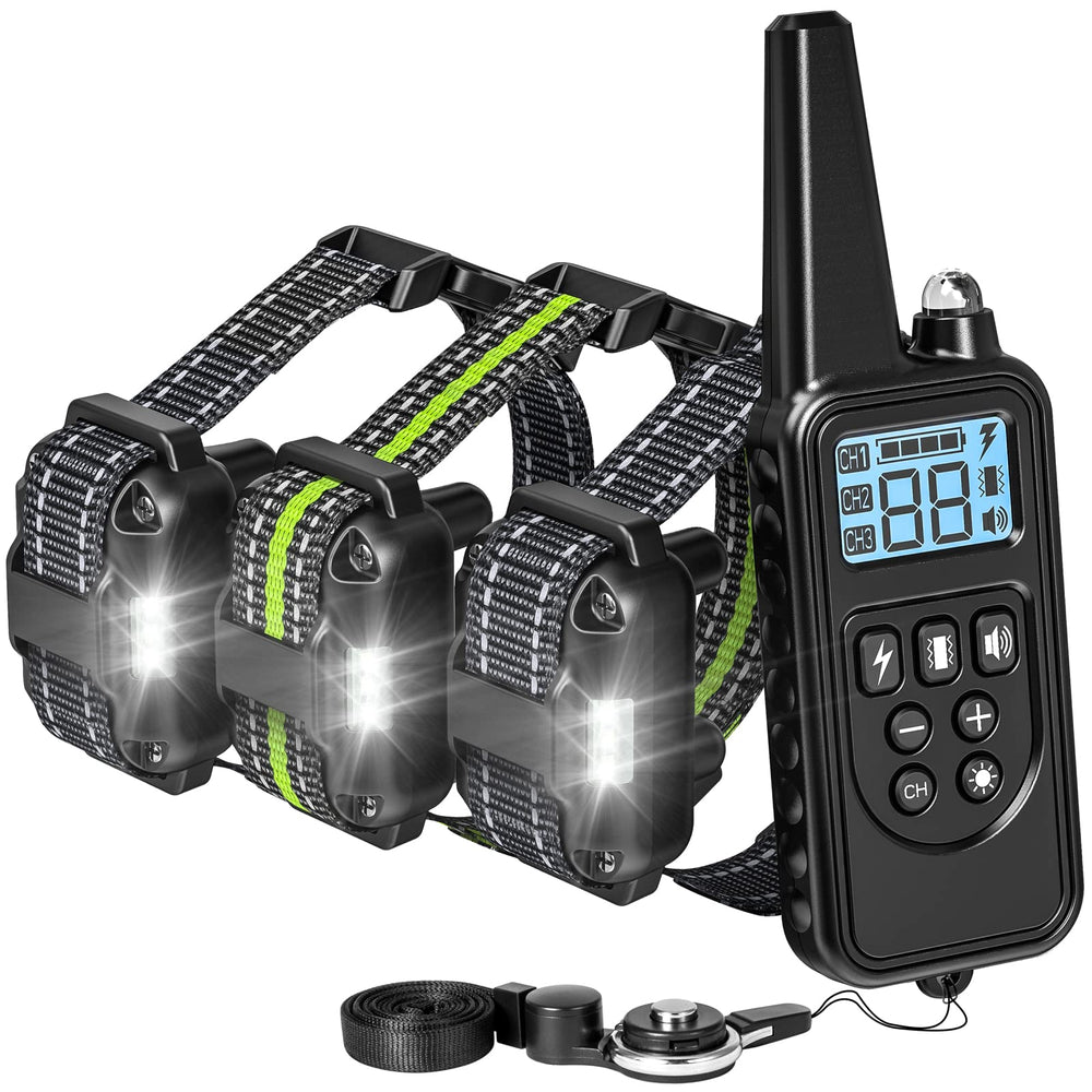 F-color dog shock collar remote demonstrates easy training control from afar for large breeds.