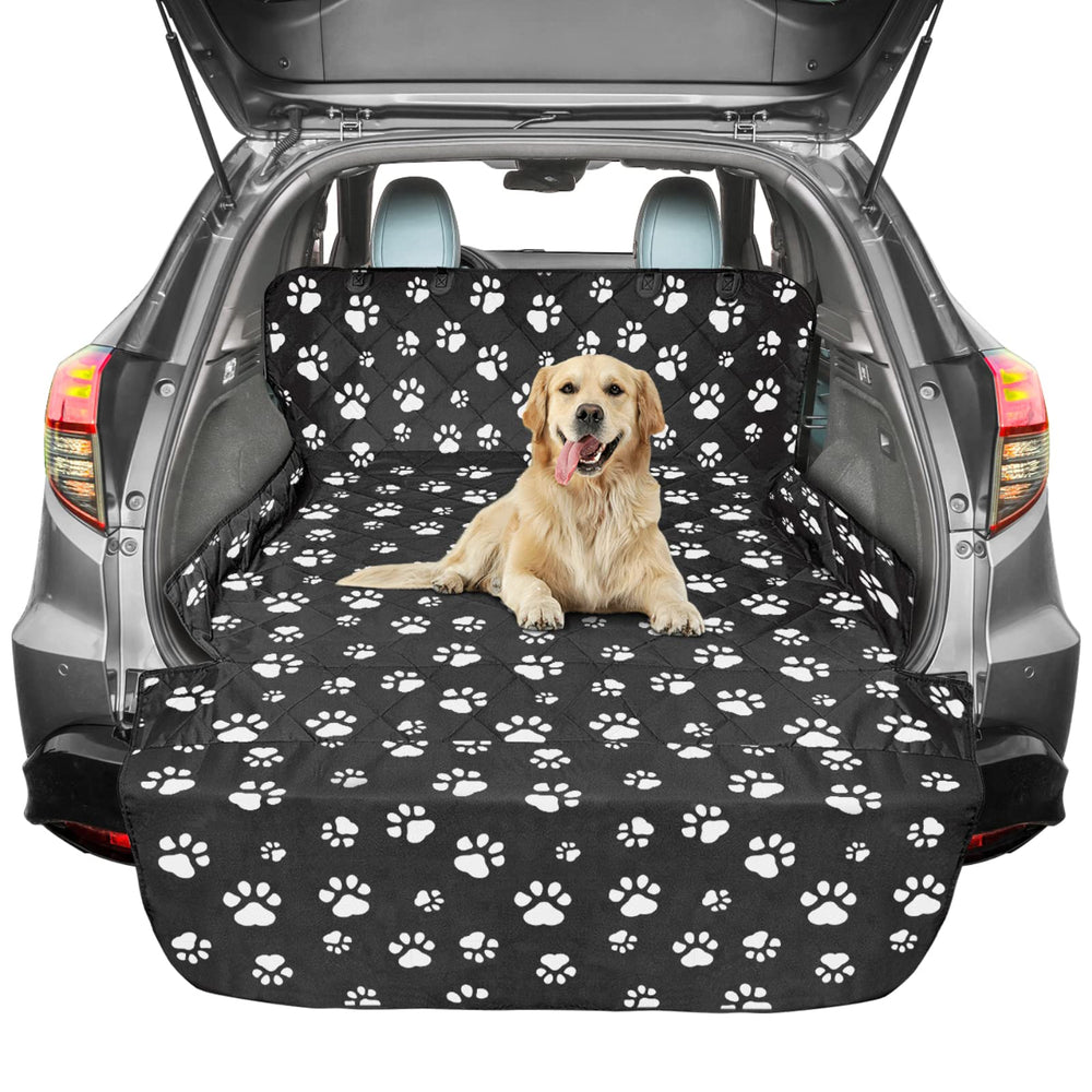 F-color SUV Cargo Liner angle shot shows full-seat protection for dogs during trips