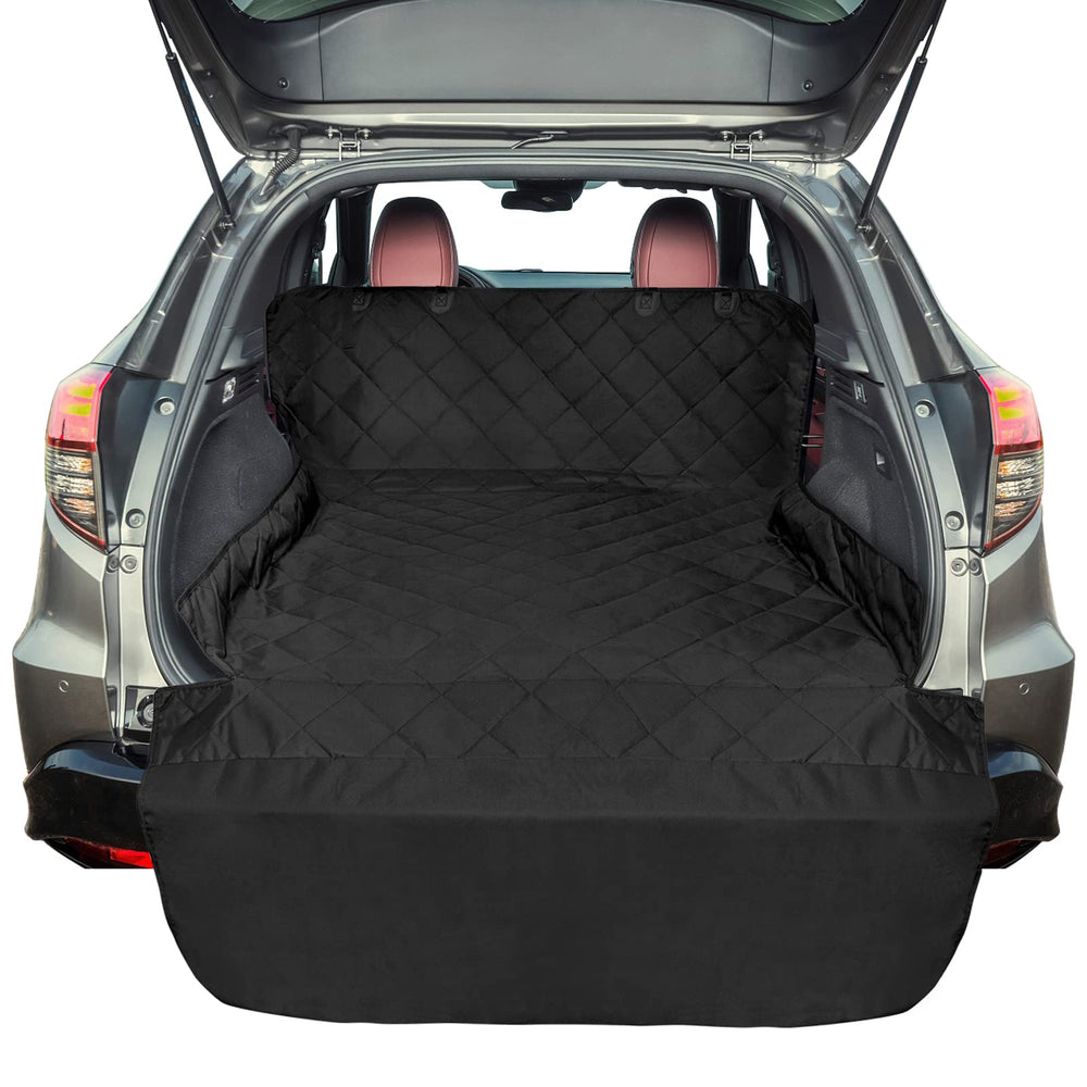 F-color SUV Cargo Liner full-coverage protects dog cargo area from dirt