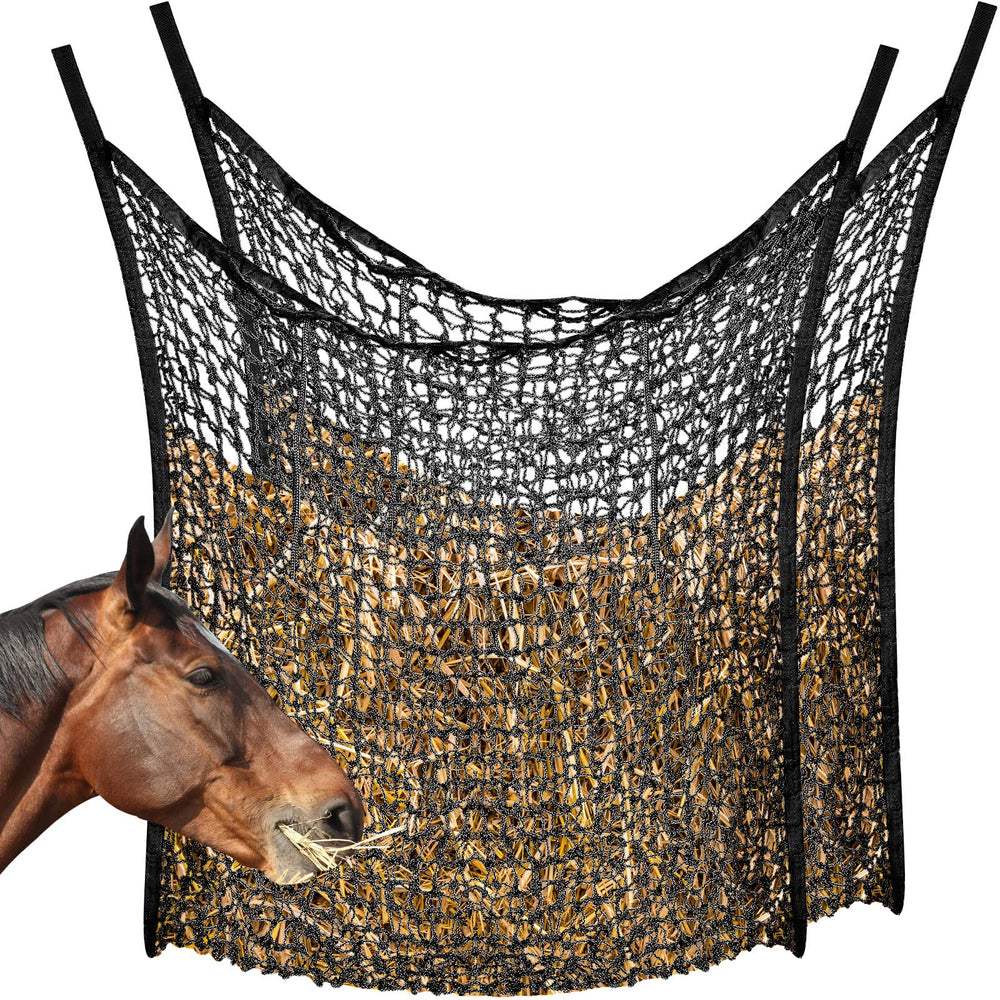 Fabbay slow-feed hay net horses 35x31 black in stall for controlled grazing