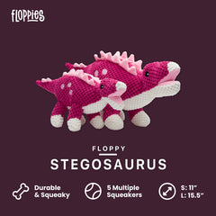 Fabdog Floppies Stegosaurus toy side view shows durable plush texture for long-lasting fun.