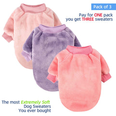 FabriCastle 3-pack dog sweaters in purple and pink ready for use