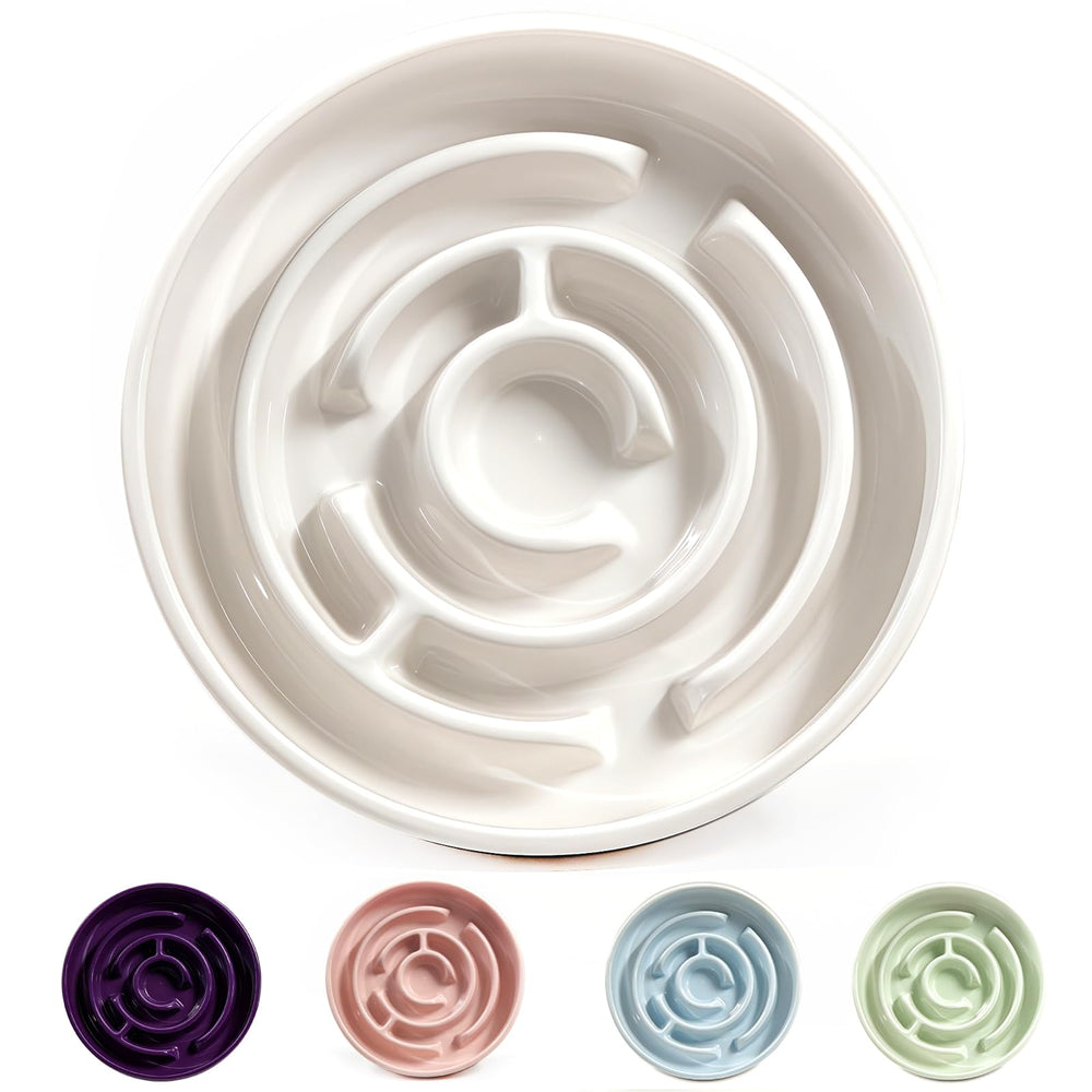 Facdiary ceramic slow-feeder bowl anti-slip keeps bowls steady during mealtime for calmer feeding.