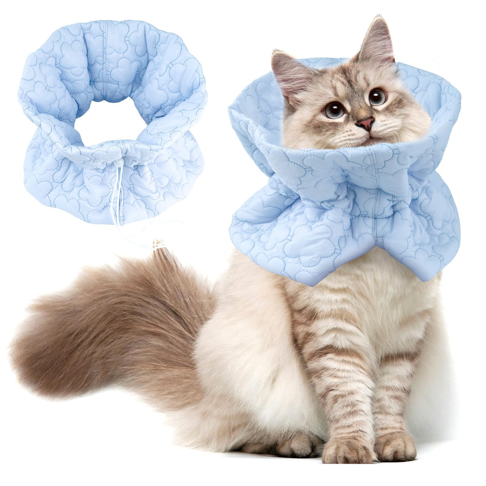 FACULX Cat Recovery Collar soft blue front view reduces licking and supports recovery