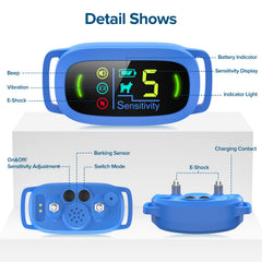 FAFAFROG bark collar blue side view highlights sleek design for comfortable wear