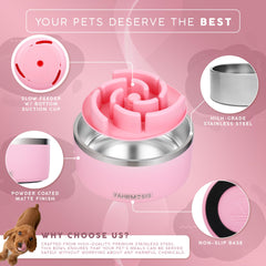 FAHRMOSIS non-slip base dog bowl in pink keeps meals steady during enthusiastic feeding.