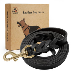 FAIRWIN leather dog leash 6ft braided close-up showing durable leather for secure control
