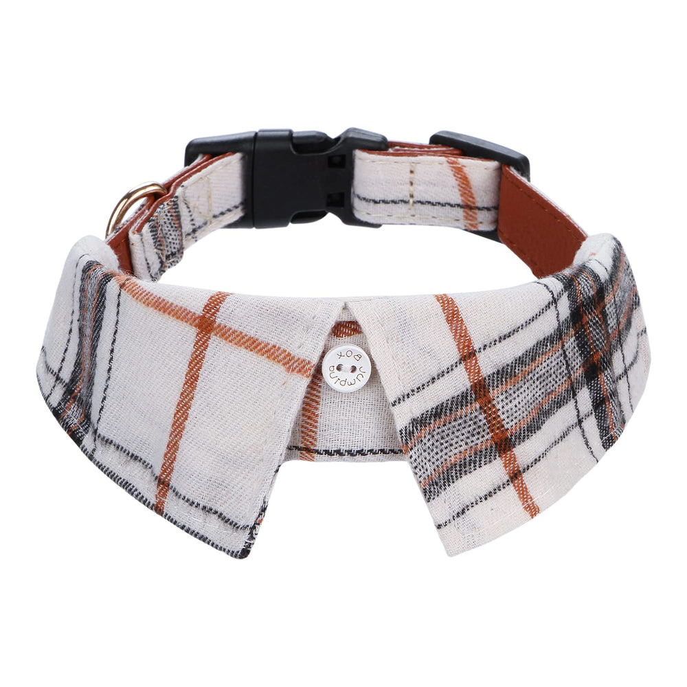Faleela cotton plaid shirt-style dog collar front view shows adjustable fit and stylish flair.