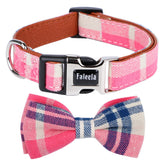 Faleela Soft & Comfy Bowtie Dog Collar pink close-up shows durable cotton fabric for daily wear