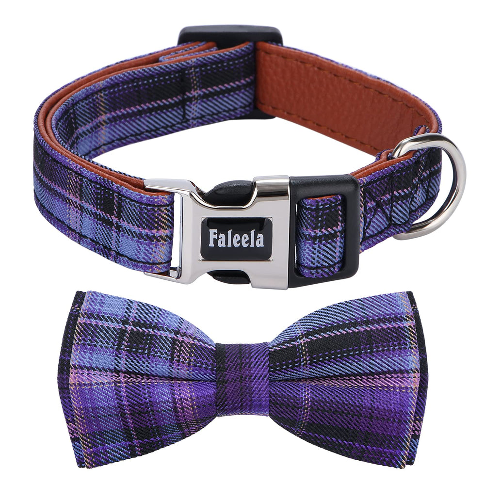 Faleela Soft &Comfy Bowtie Dog Collar purple front view for everyday comfort and style