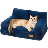 FAMIDGE cat couch bed navy blue front view for cozy lounging