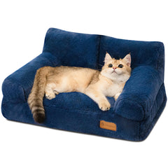 FAMIDGE cat couch bed navy blue front view for cozy lounging