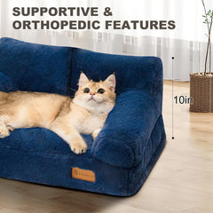 FAMIDGE cat couch bed navy blue top-down view demonstrates compact design
