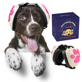 Famikako dog ear muffs paw-design closeup showing protective 22dB reduction