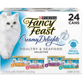 Fancy Feast Creamy Delights variety pack 3oz cans – convenient pull-tab for easy serving.
