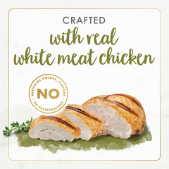 Fancy Feast Gourmet Naturals white meat chicken in gravy being served in bowl—easy eating.