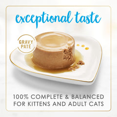 Fancy Feast Gravy Lovers gravy pour over kibble demonstrates enhanced palatability for cats.
