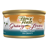 Fancy Feast Gravy Lovers Turkey Feast can closeup showing turkey pieces in savory gravy for adult cats.