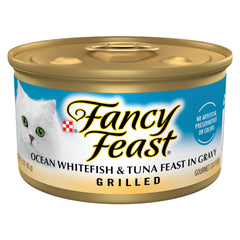 Fancy Feast Grilled Ocean Whitefish and Tuna Feast bowl ready for daily cat dinner