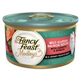 Fancy Feast high-protein medleys salmon can showing real salmon texture for a protein-rich meal.
