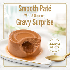 Fancy Feast Savory Centers salmon pate with gravy center offers rich aroma and texture.